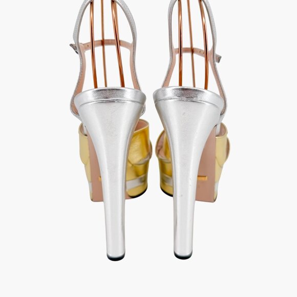 Gucci Angel Platform Sandals Size 40 US 10 Gold Silver GG Criss Cross High Heel - Picture 7 of 15